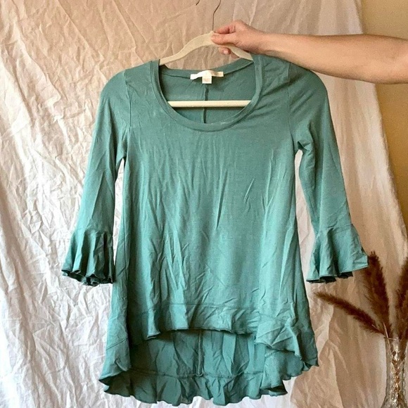 Blue Peplum high low tunic shirt ruffle boho - Size XXS from Boston Proper - Picture 4 of 6